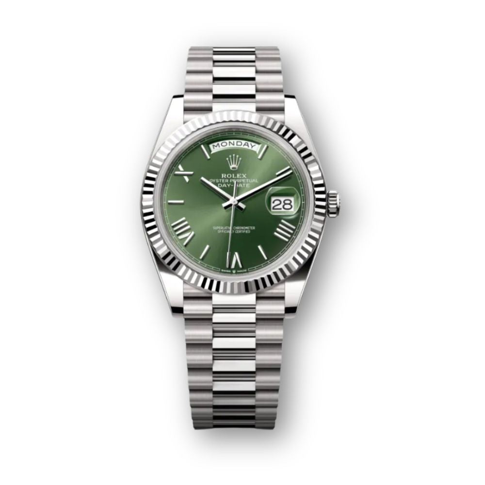 Day-Date 40mm in White Gold with Green Dial