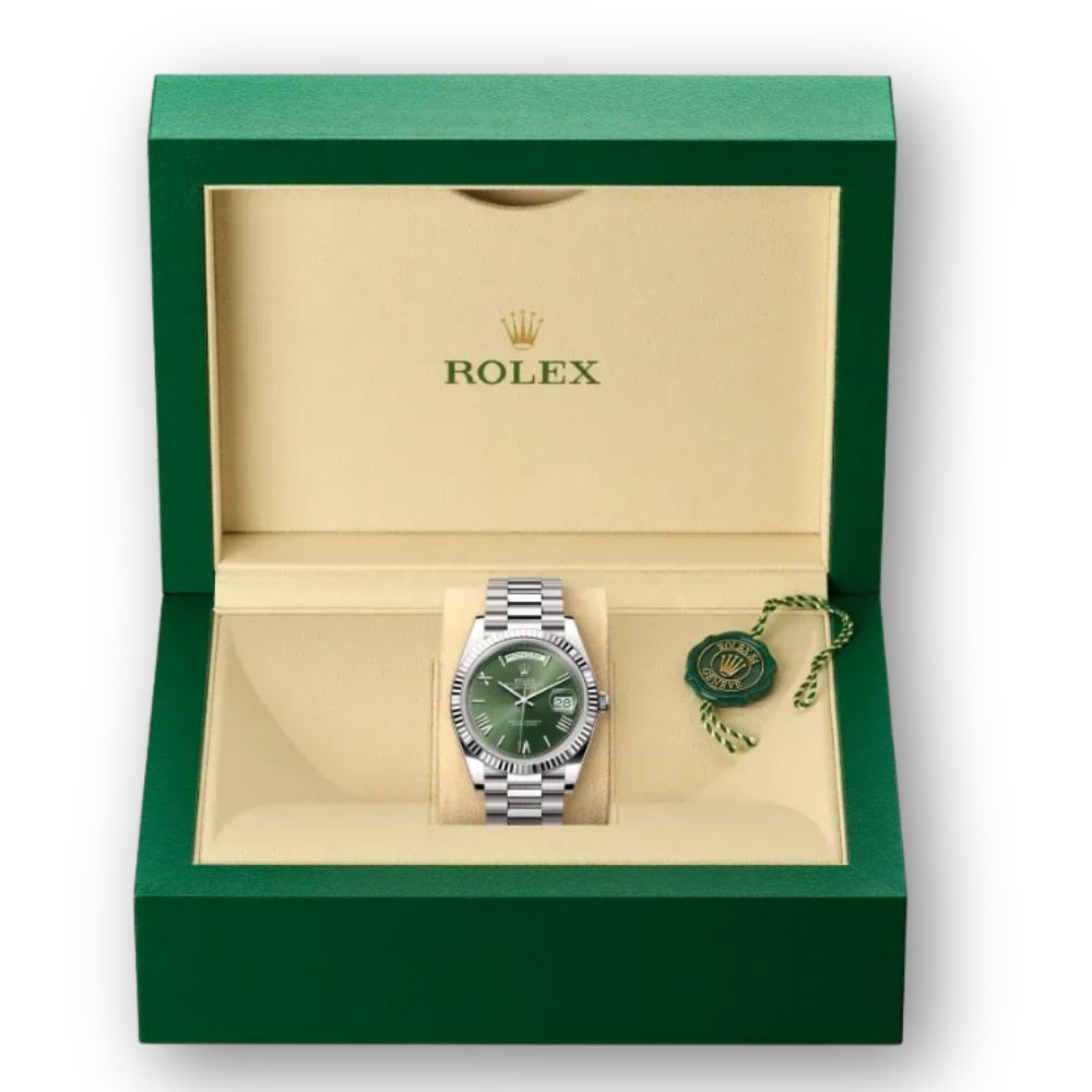 Day-Date 40mm in White Gold with Green Dial
