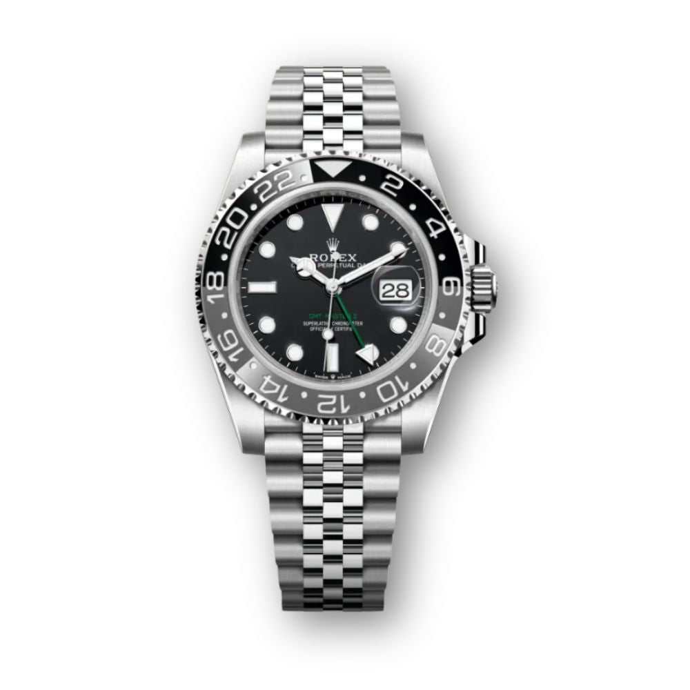 GMT-Master II 40mm in Oystersteel with Black and Grey Bezel